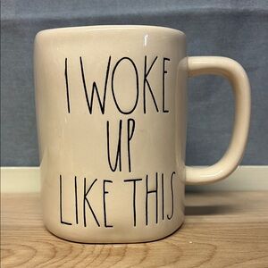 Rae Dunn Coffee Mug Cup "I WOKE UP LIKE THIS" Ivory Large Writing